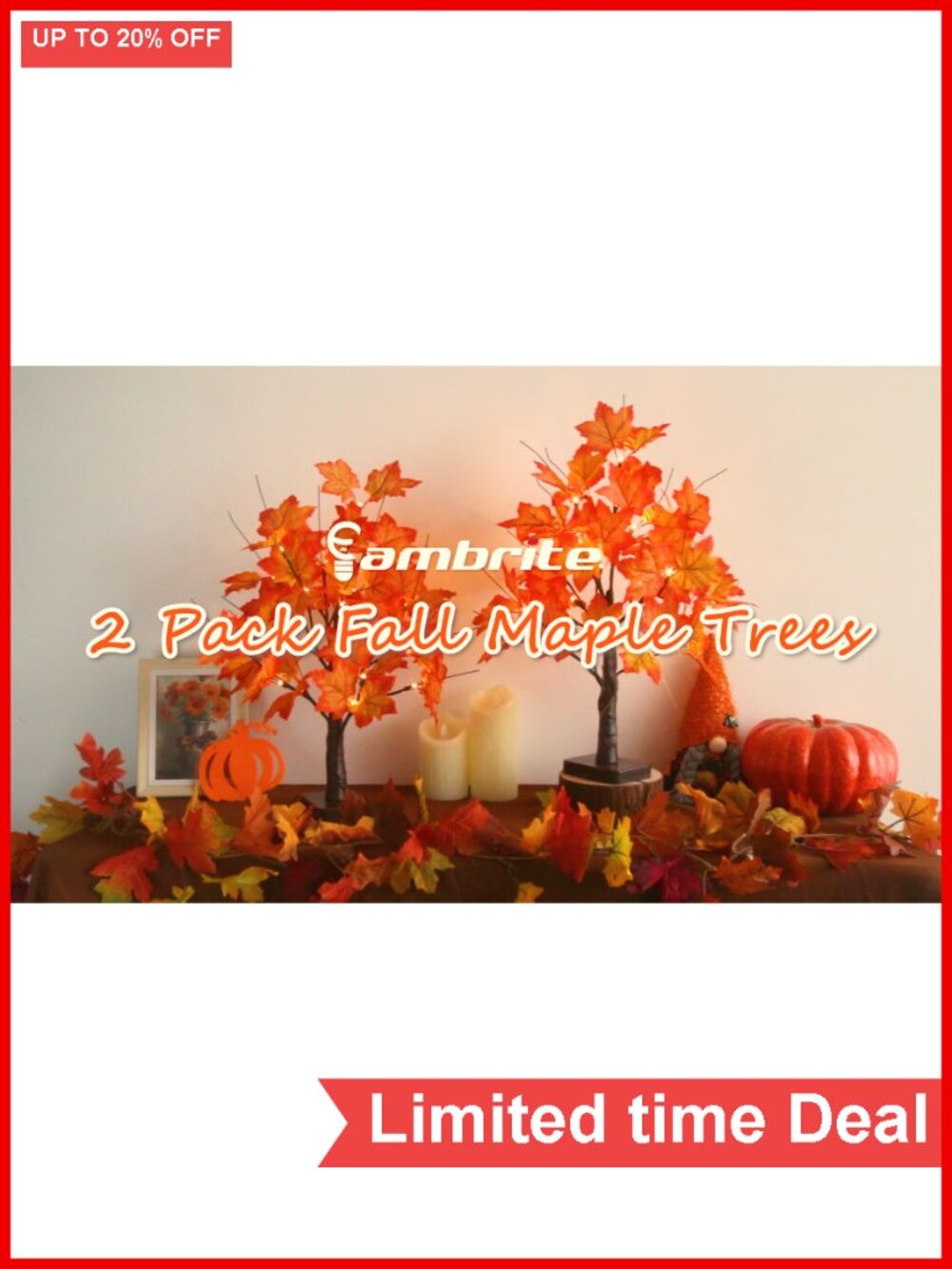 Fall Maple Tree LED Light Up Decorative Artificial Tree with Timer - Picture 6 of 6